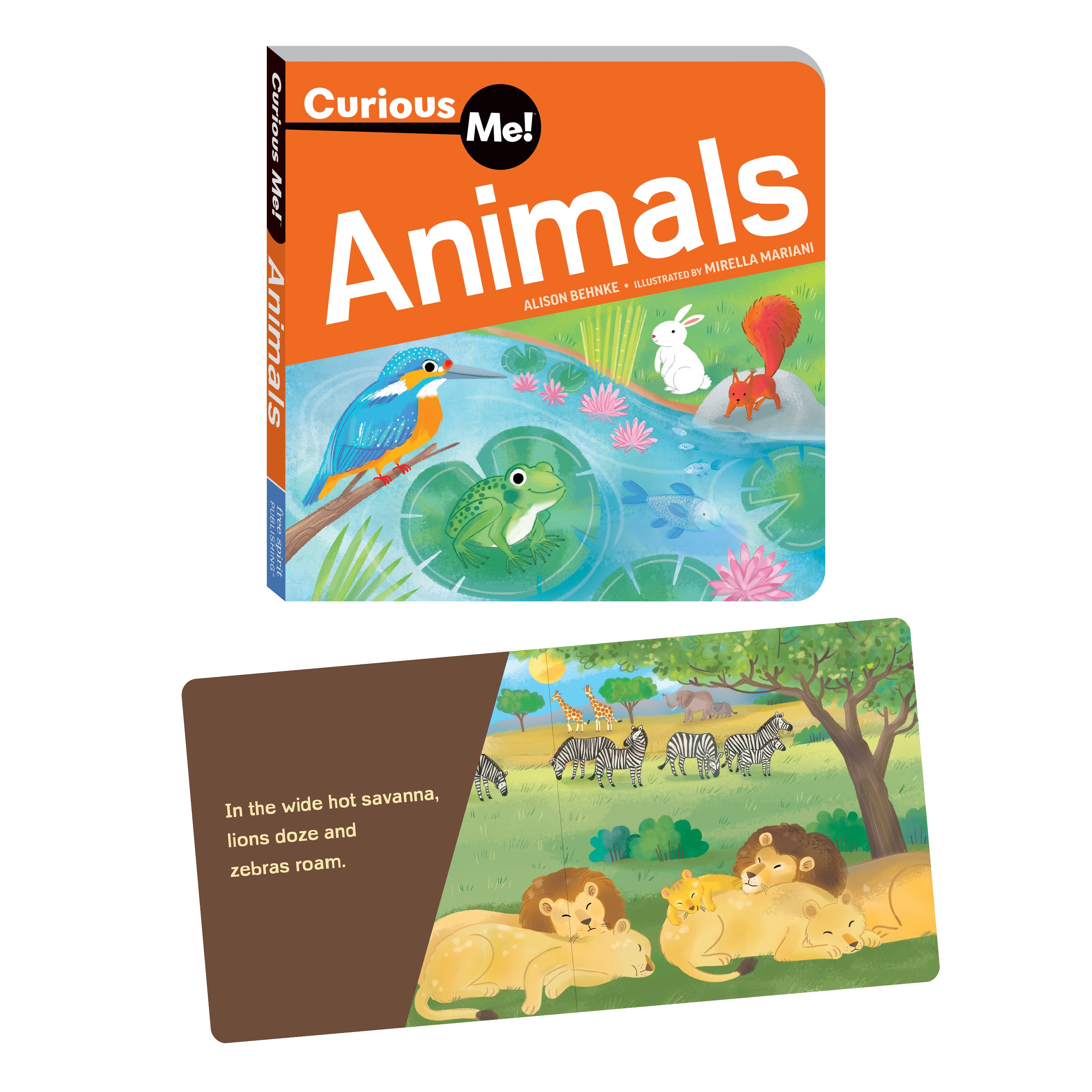 Children's book titled 'Animals' with a colorful cover and inset illustration of lions and zebras.