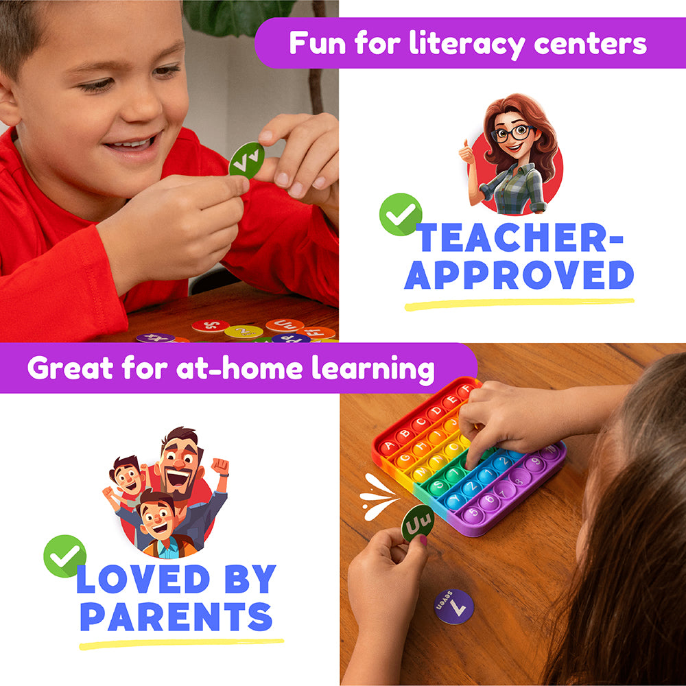 Info Graph for ABC Pop & Match Bingo | Multisensory Alphabet, Number & Color Preschool Learning Game