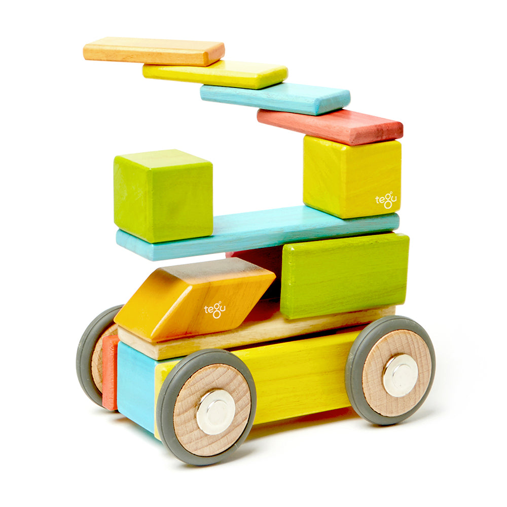 Using Magnetic Wooden Building Blocks to build interesting shapes