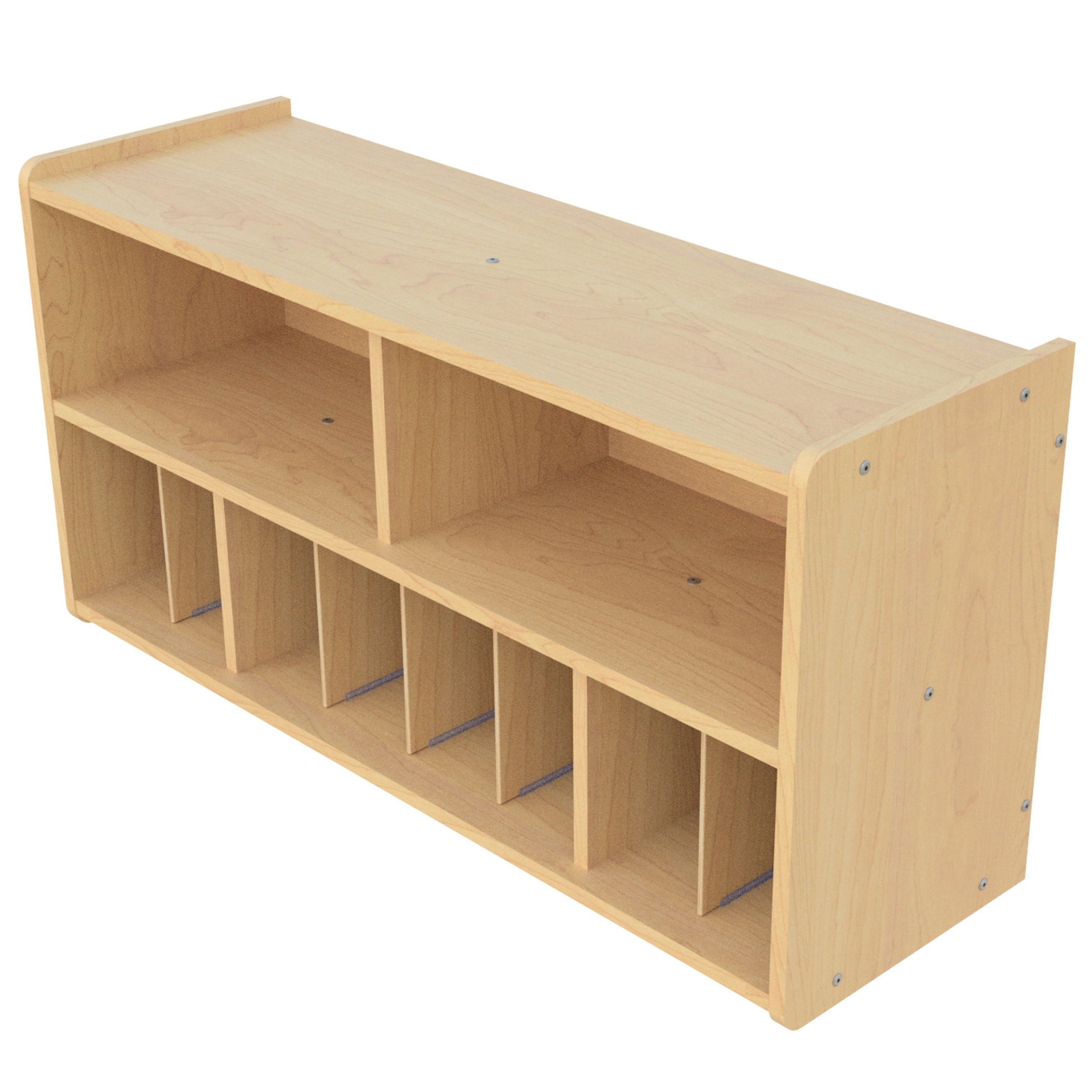 Side View of Tot Mate Maple Colored Wall Overhead Storage