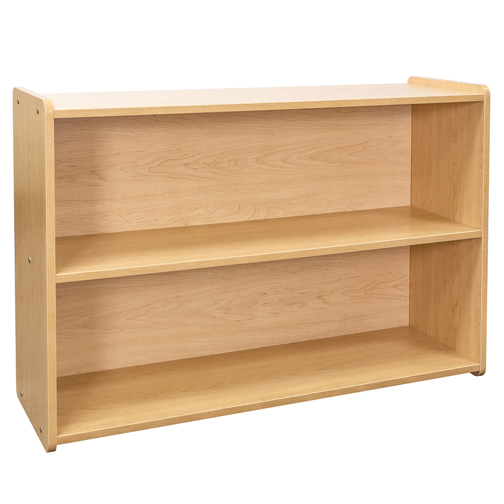 Side View of Maple-Toned Preschool Storage Shelf