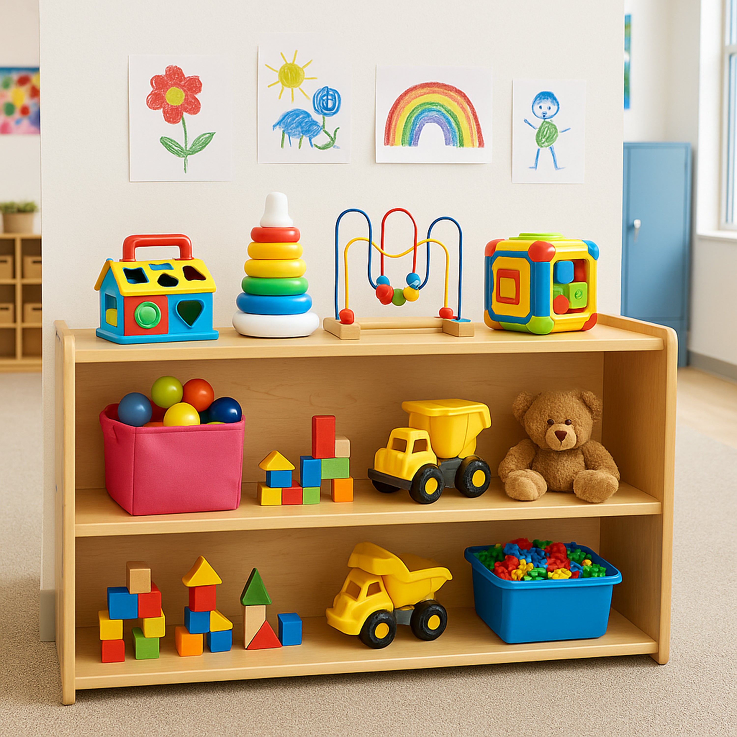 Maple-Toned Preschool Storage Shelf | GREENGUARD® Certified