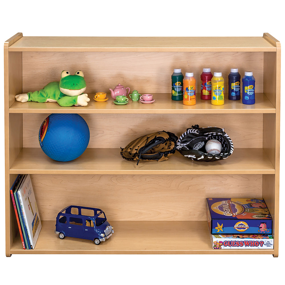 Using Maple-Toned Classroom Tall Storage Shelf to Store Classroom Supplies