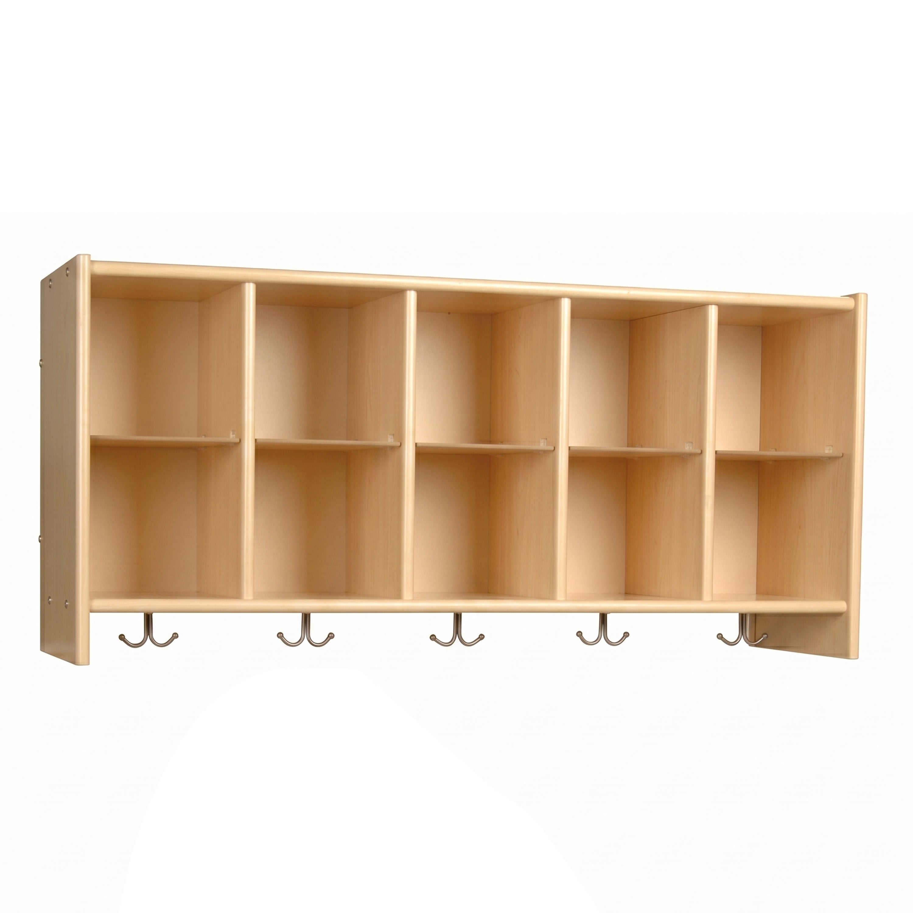 Birch Wall Cubbie | Classroom Storage with 10 Cubbies & 5 Double Hooks