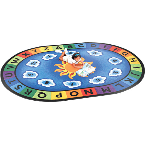 Sunny Day Learning Rug for Kids | Colorful Oval Carpet with Letters & Numbers | CKD-416