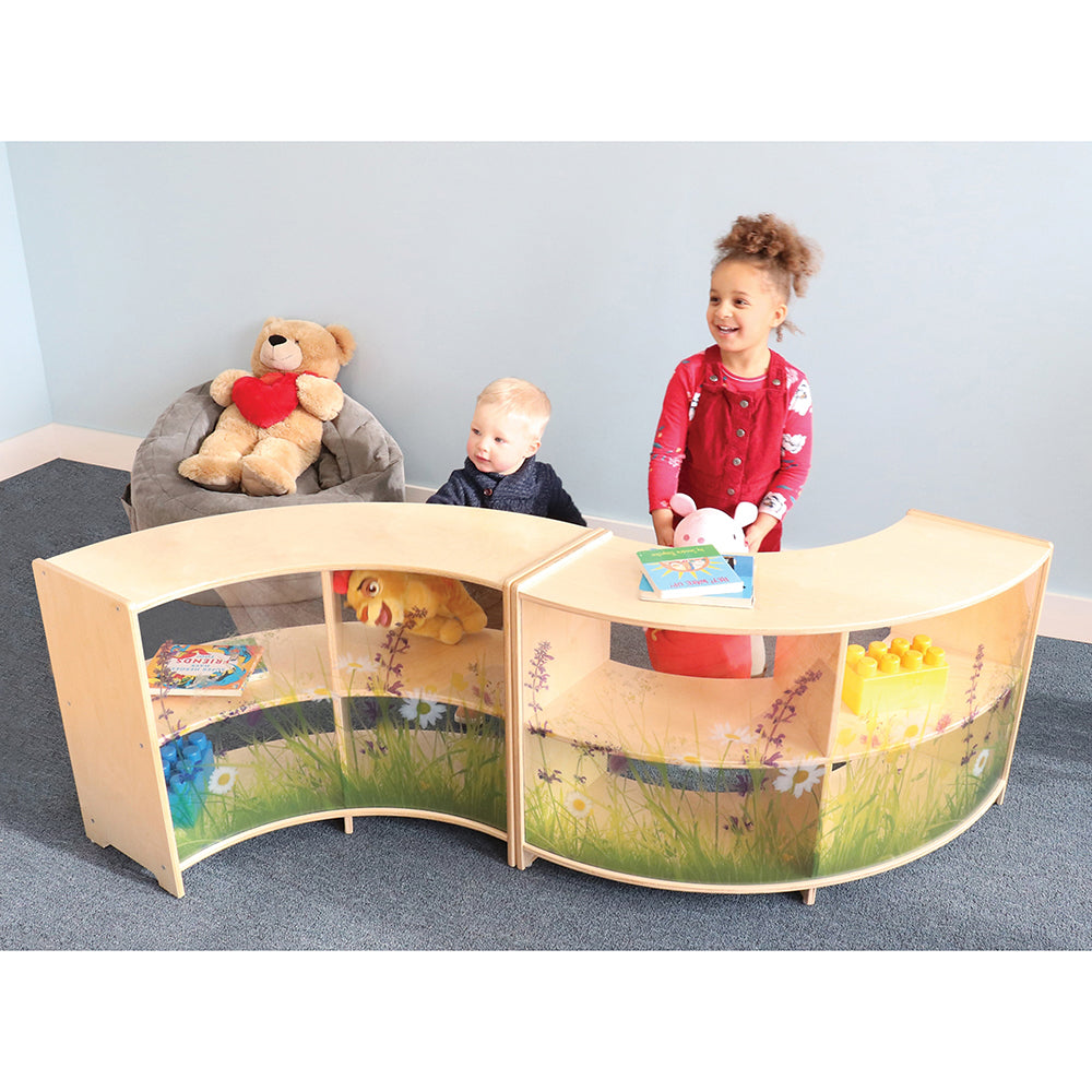 Nature View 24" Curve-In Toddler Storage Cabinet in the classroom