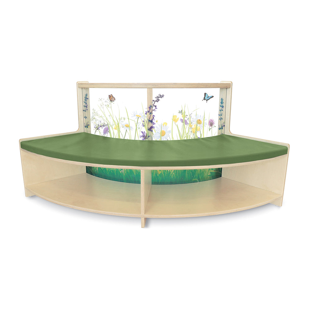 Nature View Curve-In Reading Sofa with Book Storage | Biophilic Classroom Seatin WB-0508DS