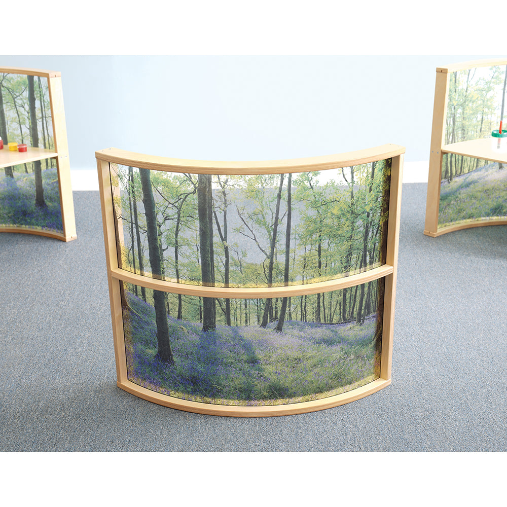 Nature View 36" Curved Acrylic Room Divider | Woodland Classroom Partition in the classroom