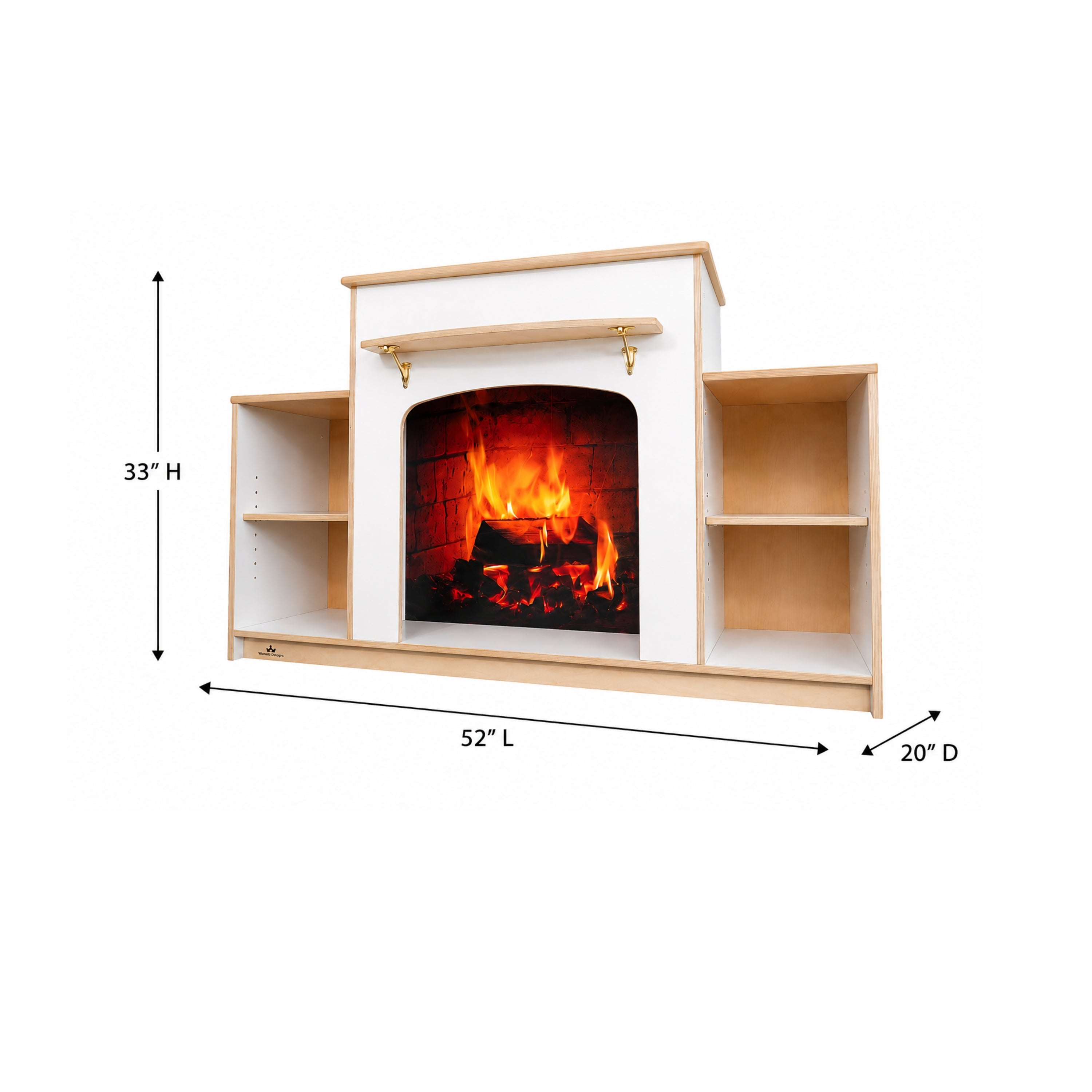 Classroom Warm And Welcoming Fireplace | Cozy White Display with Adjustable Shelves & Book Storage