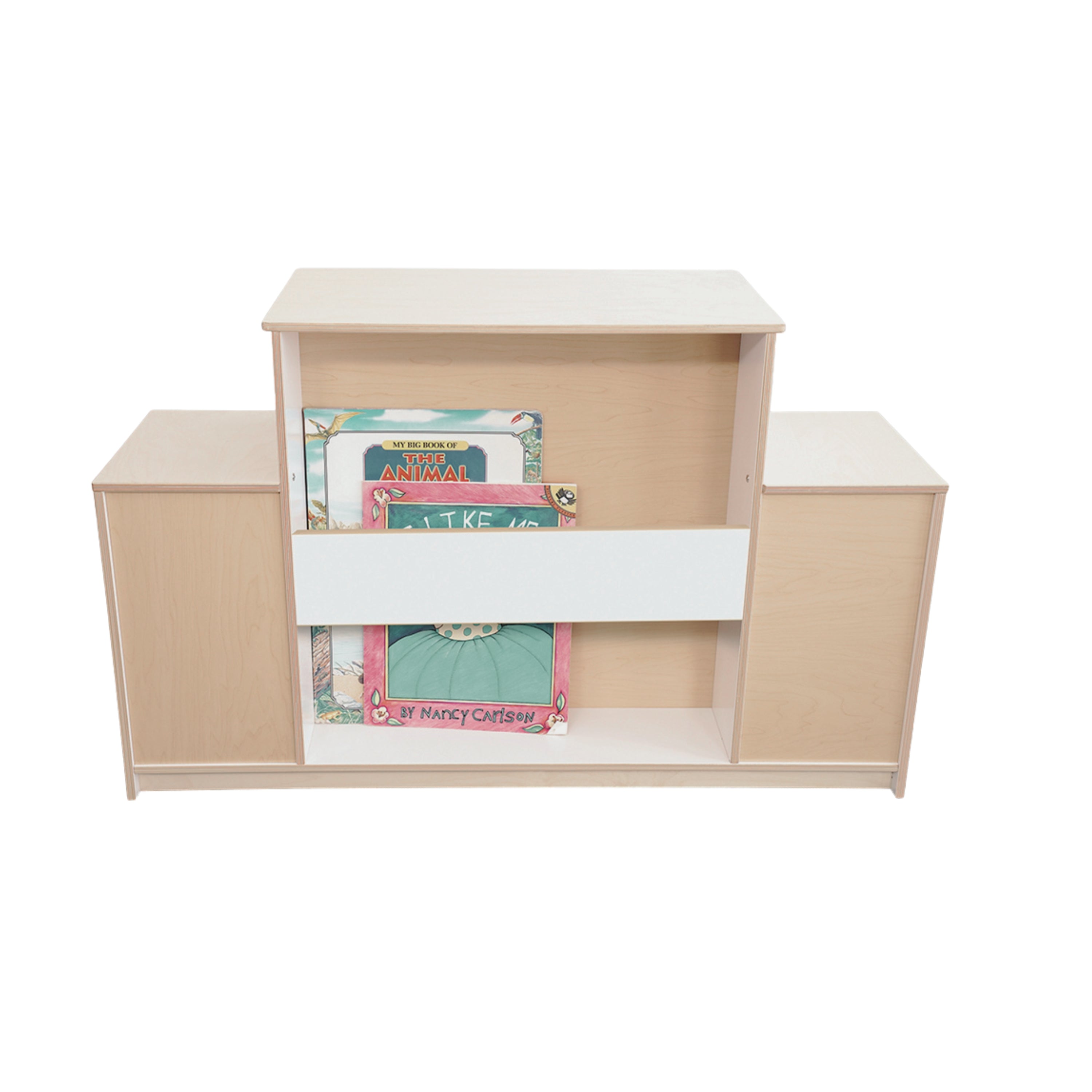 Classroom Warm And Welcoming Fireplace | Cozy White Display with Adjustable Shelves & Book Storage