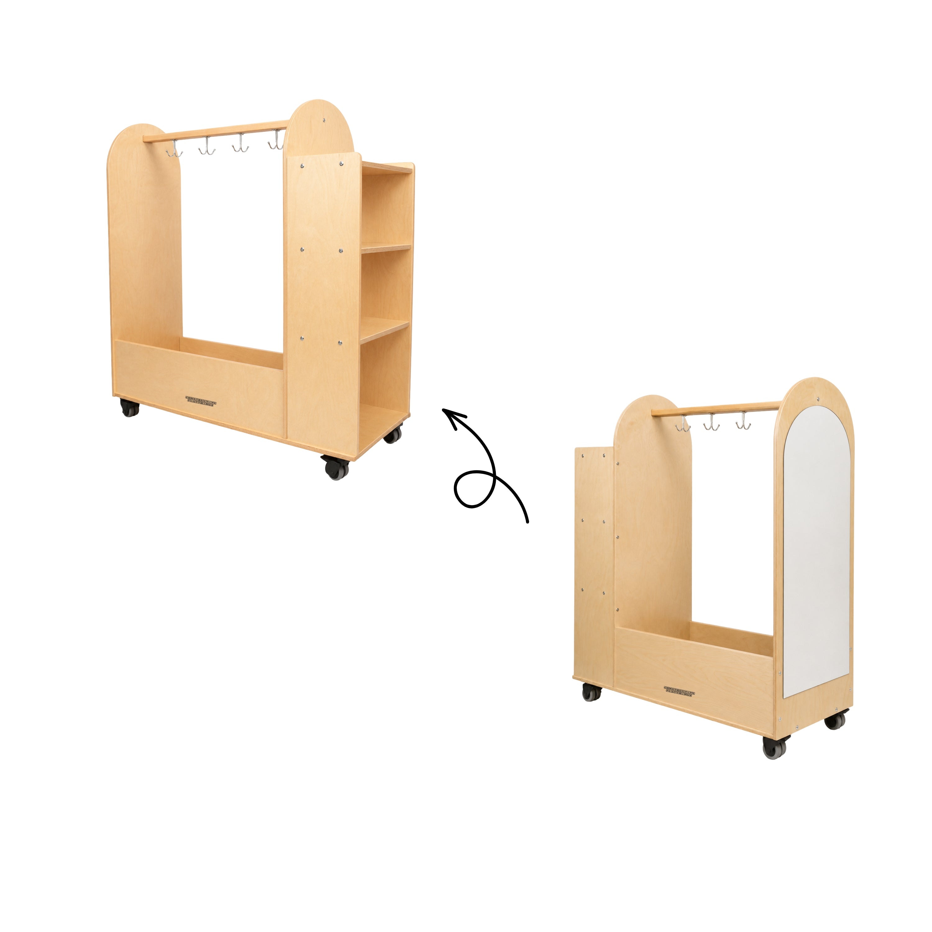 Rolling Dress Up Unit Storage Cart with Mirror and Hooks | For Kids' Clothes & Accessories