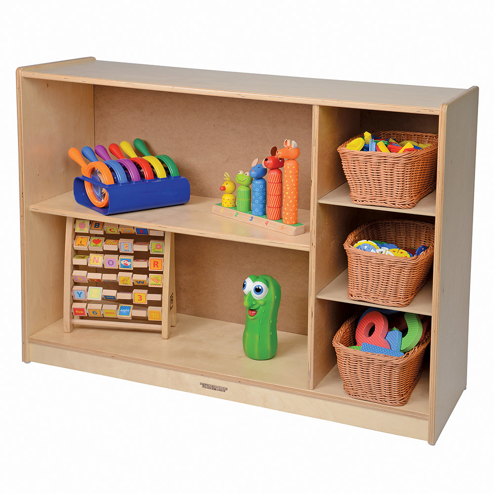 Multi-Level Birch Storage Shelves with Baskets | Durable & Eco-Friendly Classroom Organizer