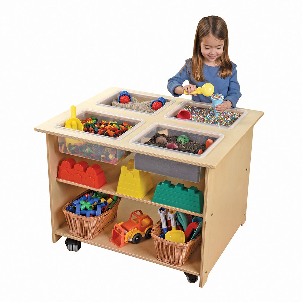 Kid Exploring Mobile Sensory Table with Trays & Lids