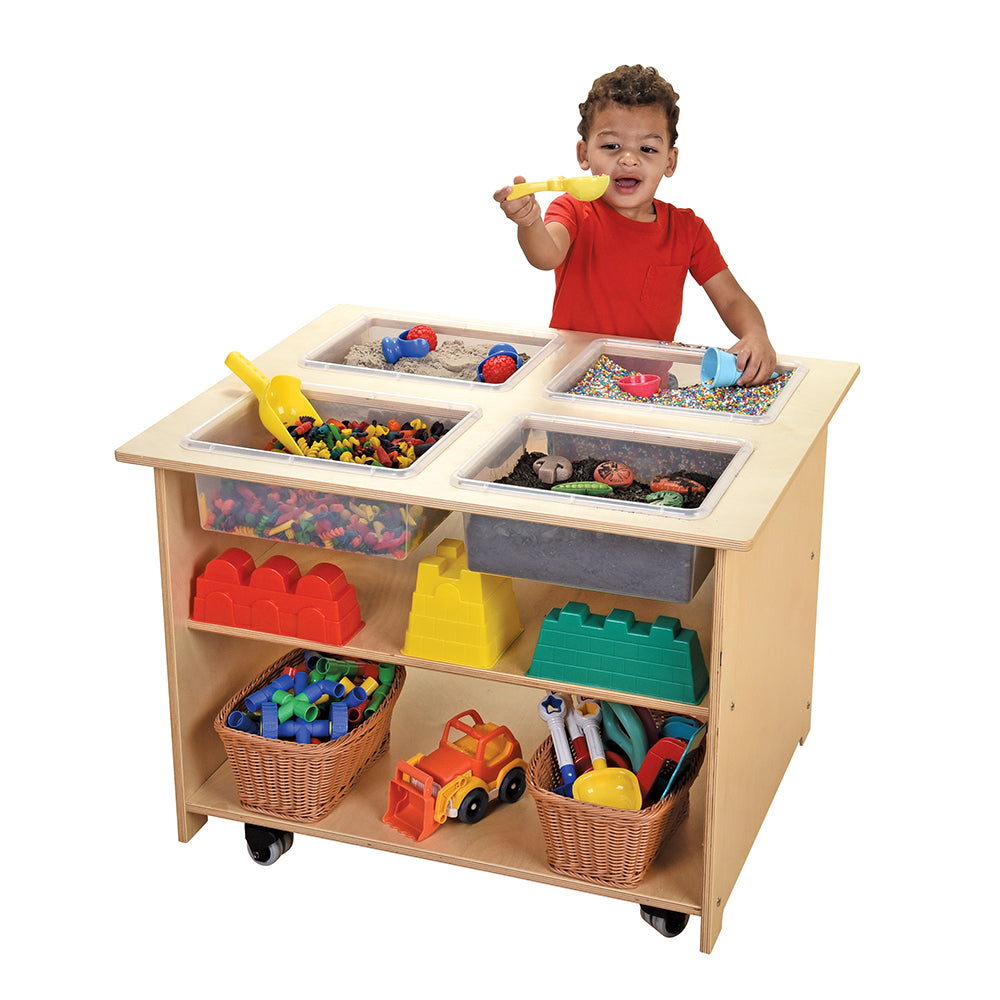 Lots of Sensory Options with Mobile Sensory Table with Trays & Lids