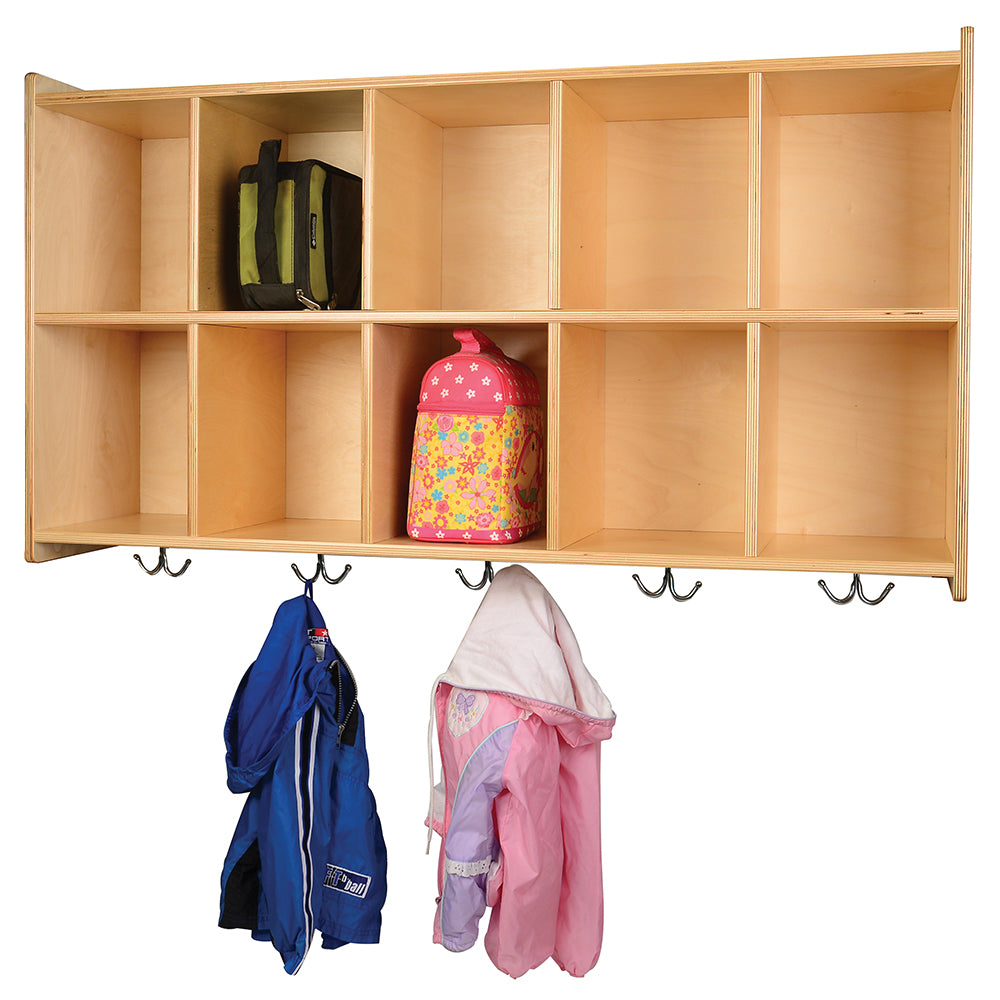 Wall Mount Cubbie Unit with 10 Coat Hooks & Storage