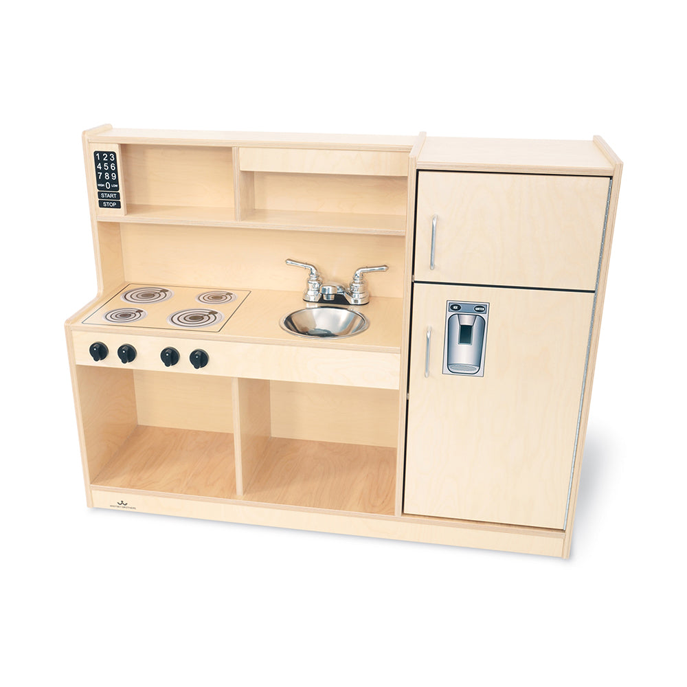 Compact Toddler Wooden Kitchen Playset with Stove, Sink, and Refrigerator