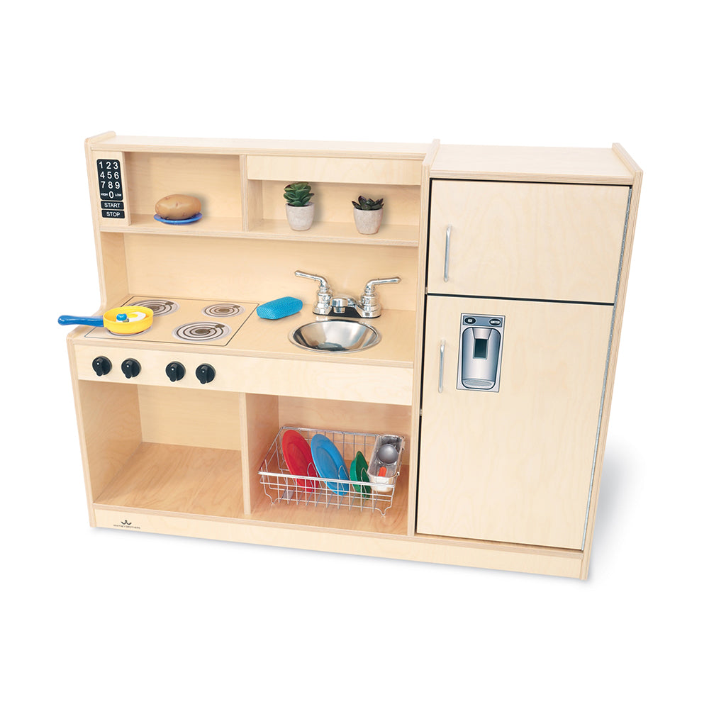 Compact Toddler Wooden Kitchen Playset with Stove, Sink, and Refrigerator