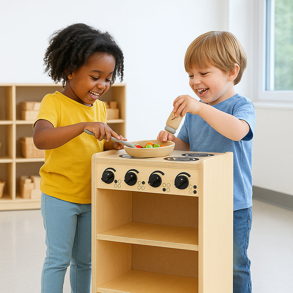 Safe-Play Eco-Friendly Wooden Toddler Kitchen Stove