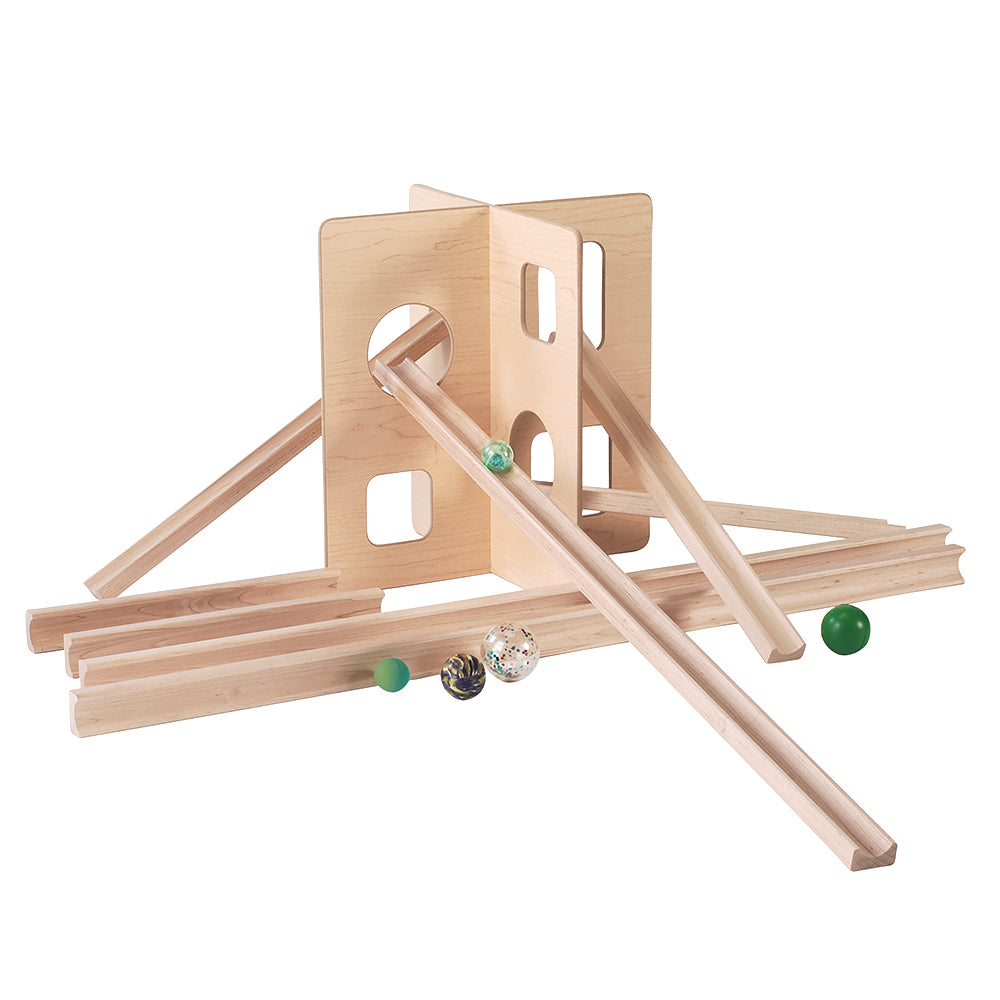 Buildable Ball Ramp Tower & Pathways Building Set | 14-Piece Wooden Ramp Kit with Balls for ...