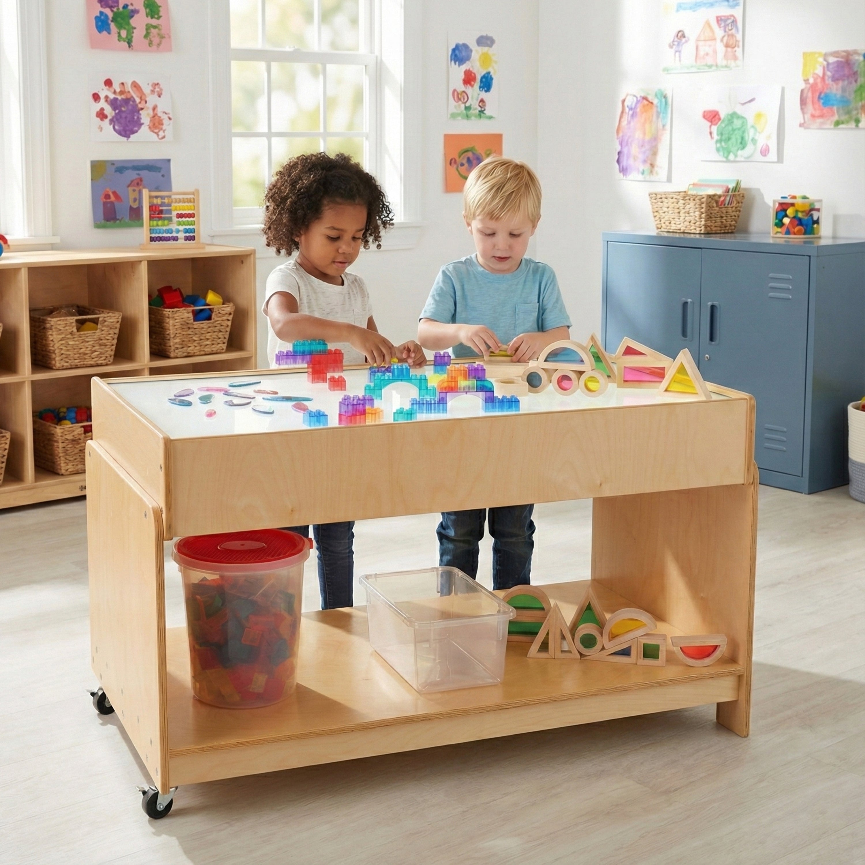 Mobile Wooden Classroom LED Light Table