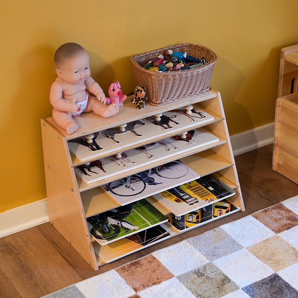 Multi-Level Puzzle Storage Station | Extra Wide Wooden Organizer for Puzzles of all sizes