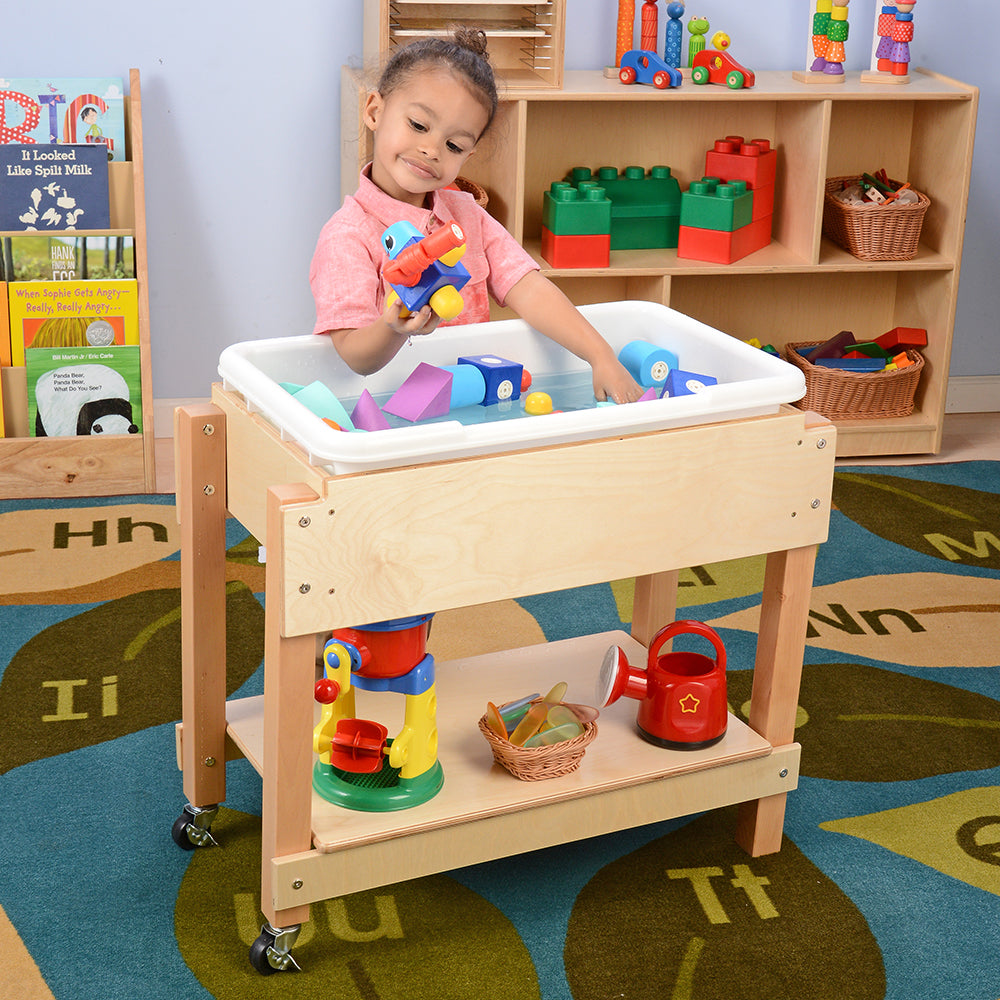 Kid Enjoying Sensory Play with Toddler Sensory Sand & Water Table with Lid in the Classroom