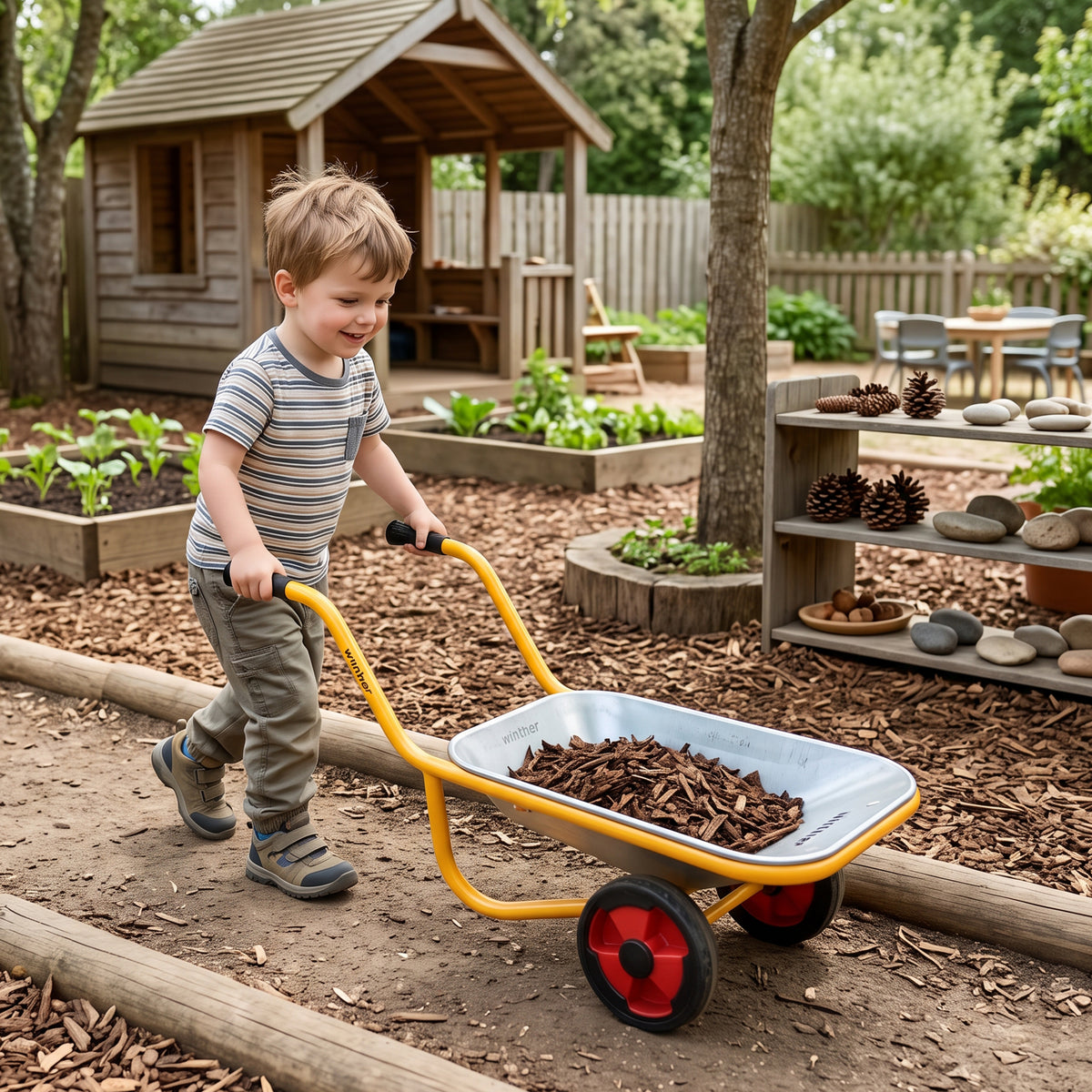 Kids Heavy-Duty Steel Wheelbarrow with Stable Two-Wheel Design | Outdoor Play & Realistic Gardening Tool