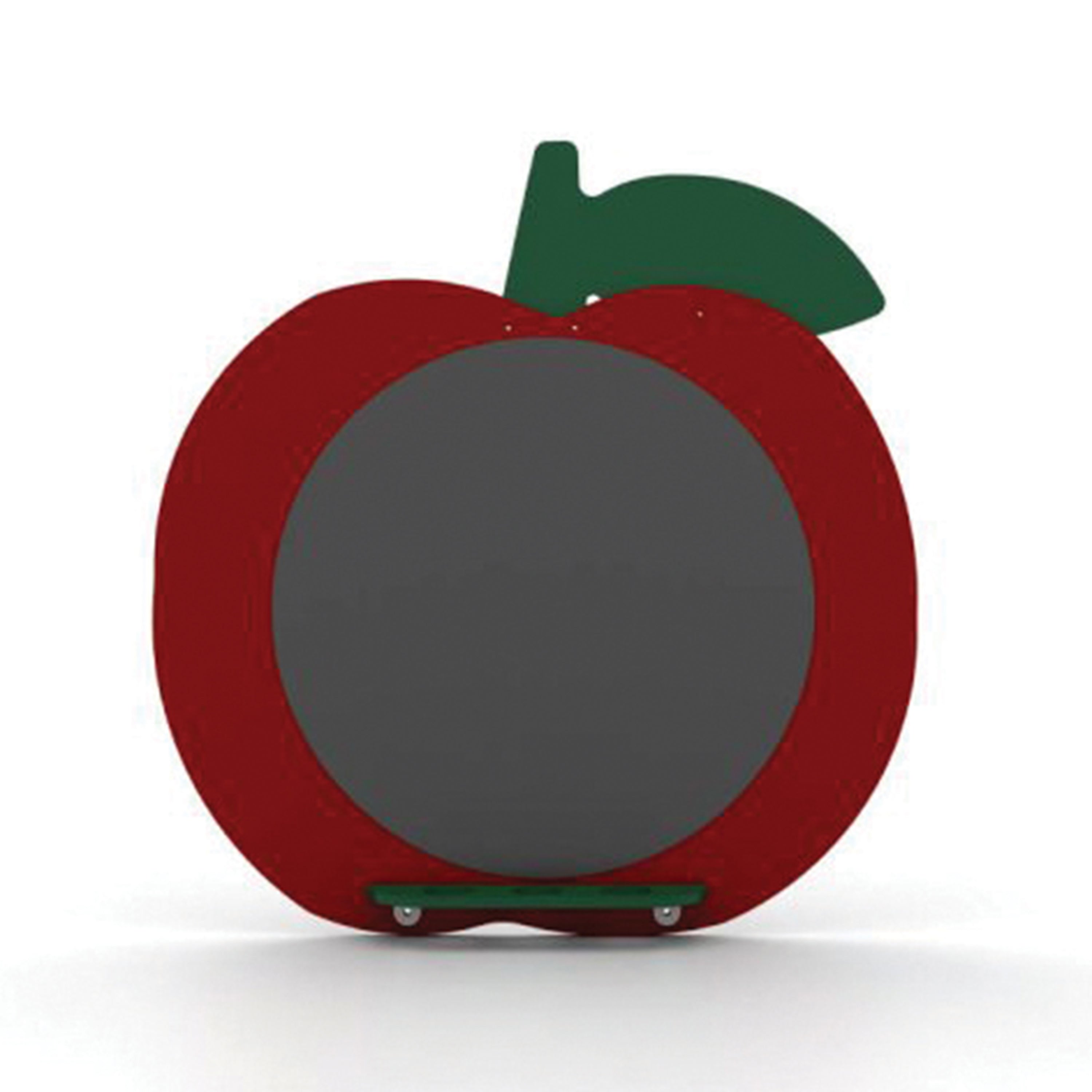 Red apple-shaped chalkboard with a green stem on a white background