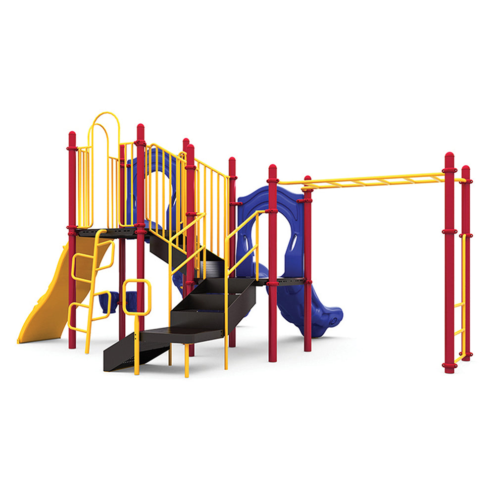 Sideview of Primary Colored Jungle Play Playground
