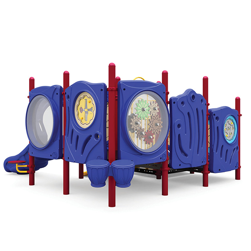 Back View Falkville Toddler Playground Equipment in Primary Colors