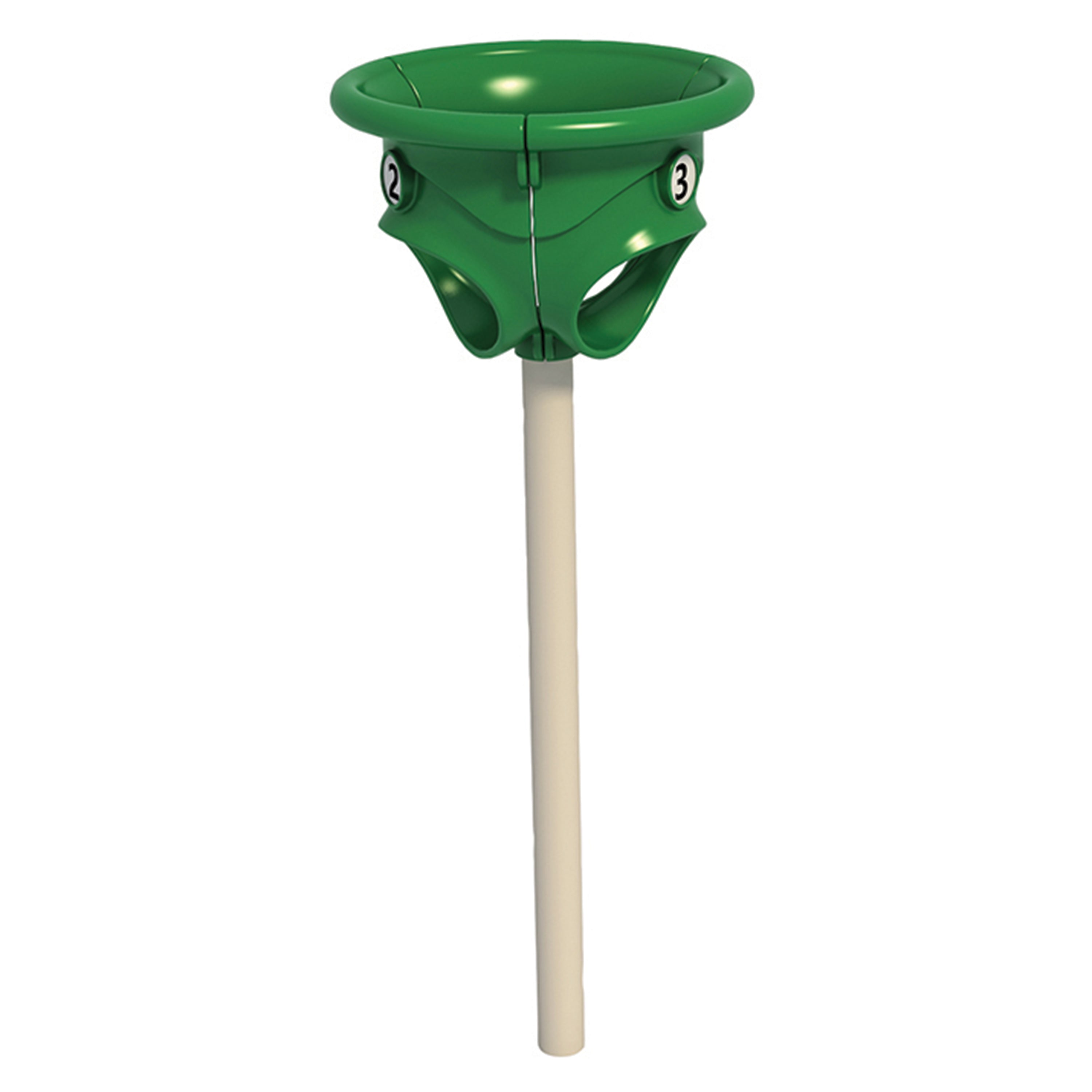 Green ball holder with a white pole on a white background