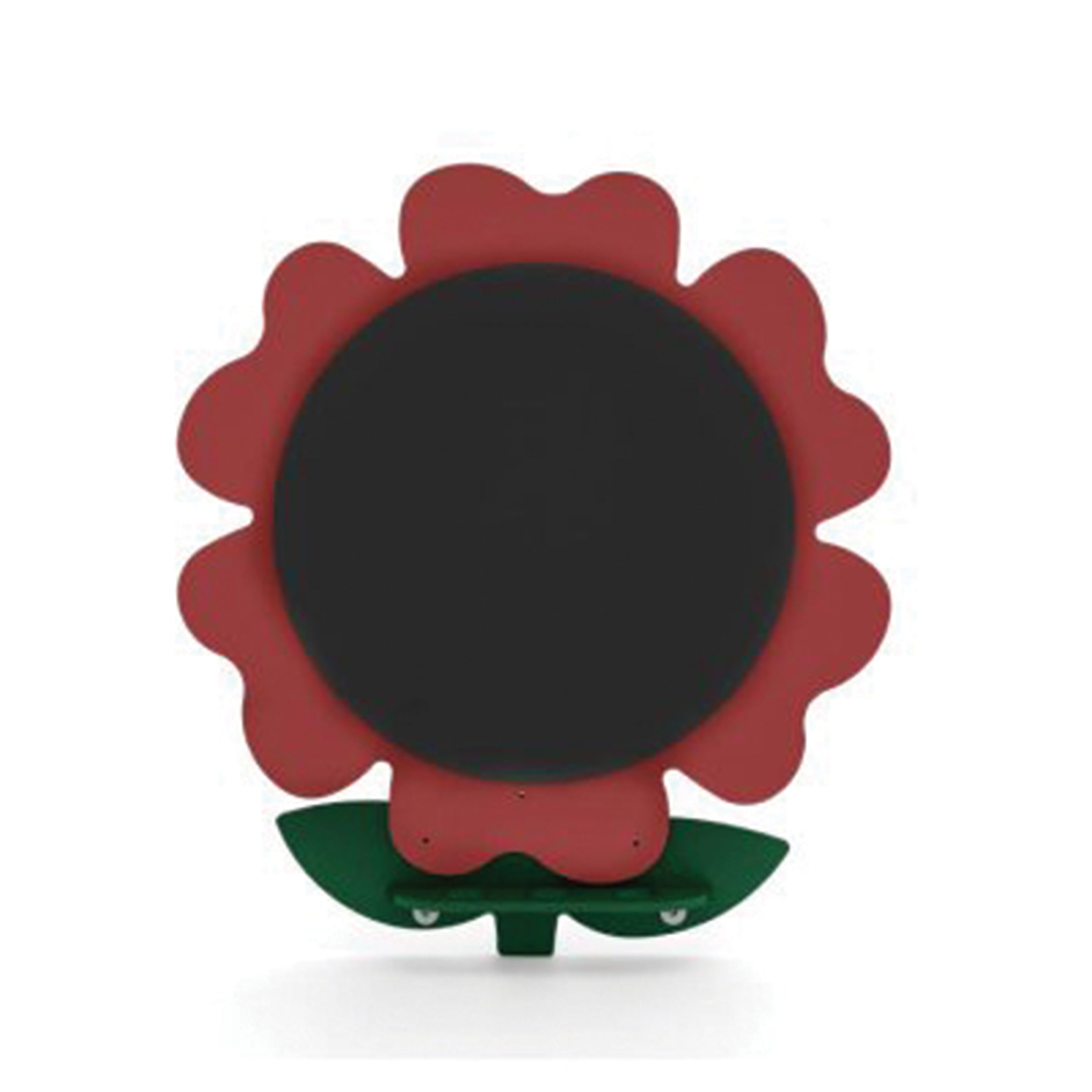 Flower-shaped blackboard with red petals and green base on a white background