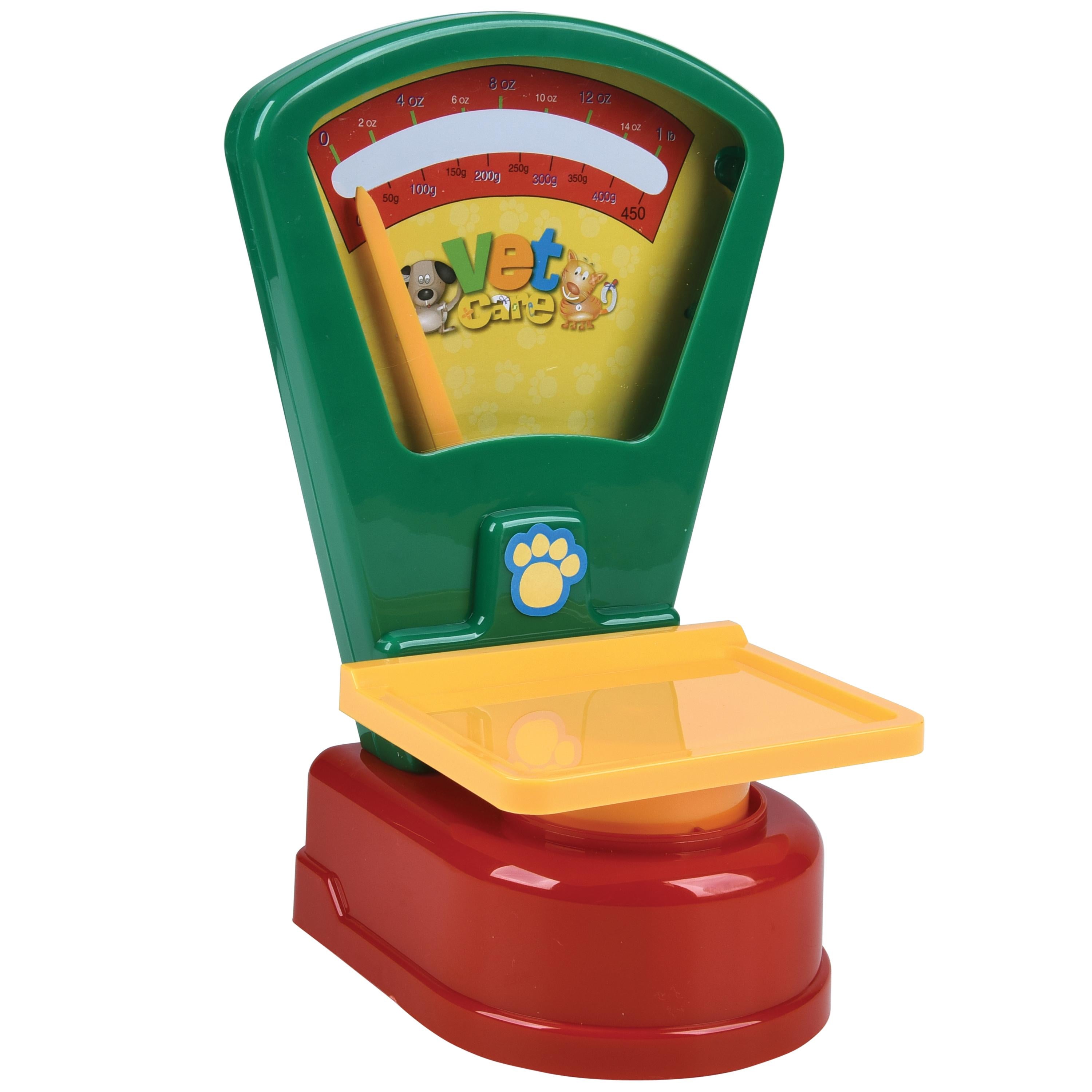 Toy vet scale with colorful design on a white background
