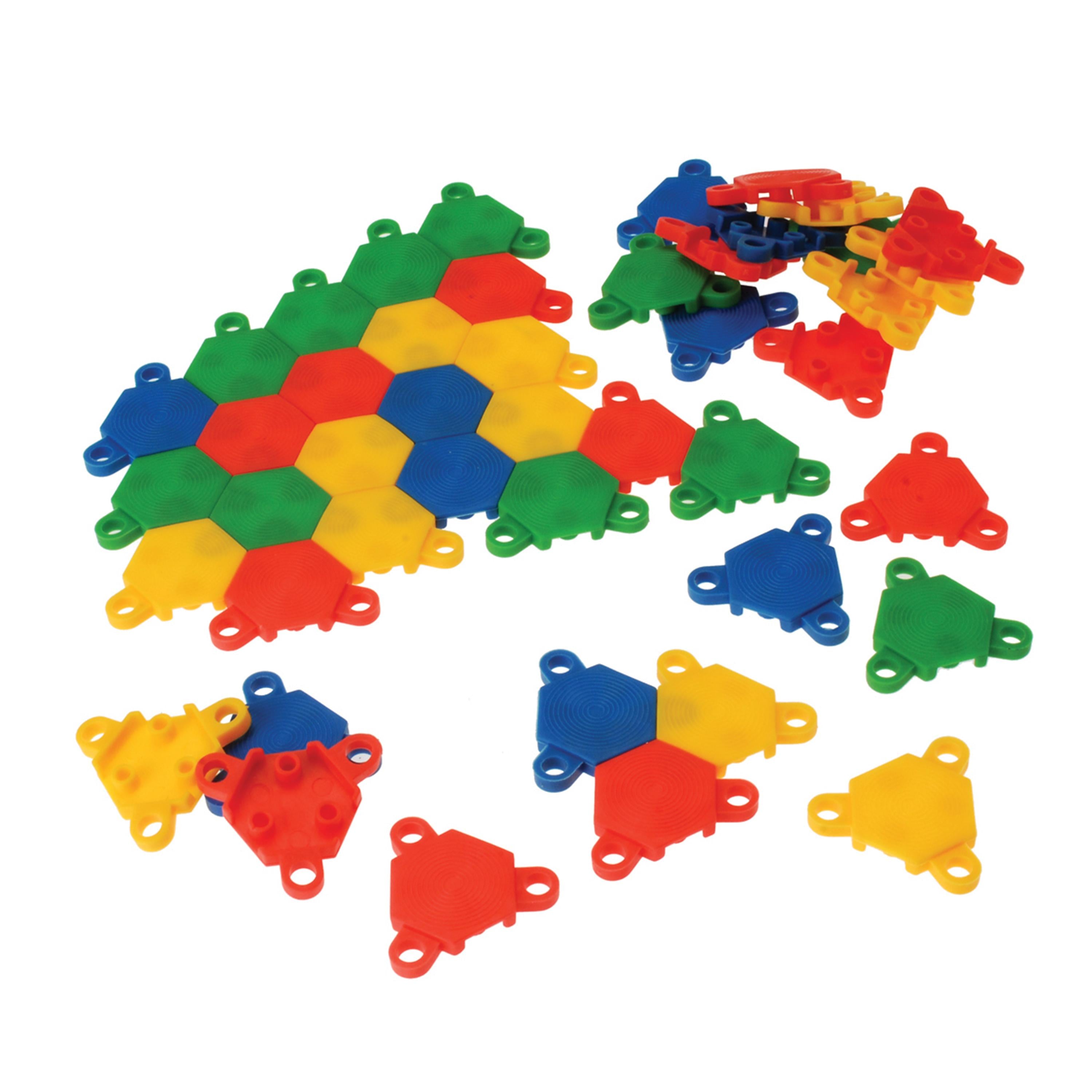 Colorful plastic building blocks on a white background