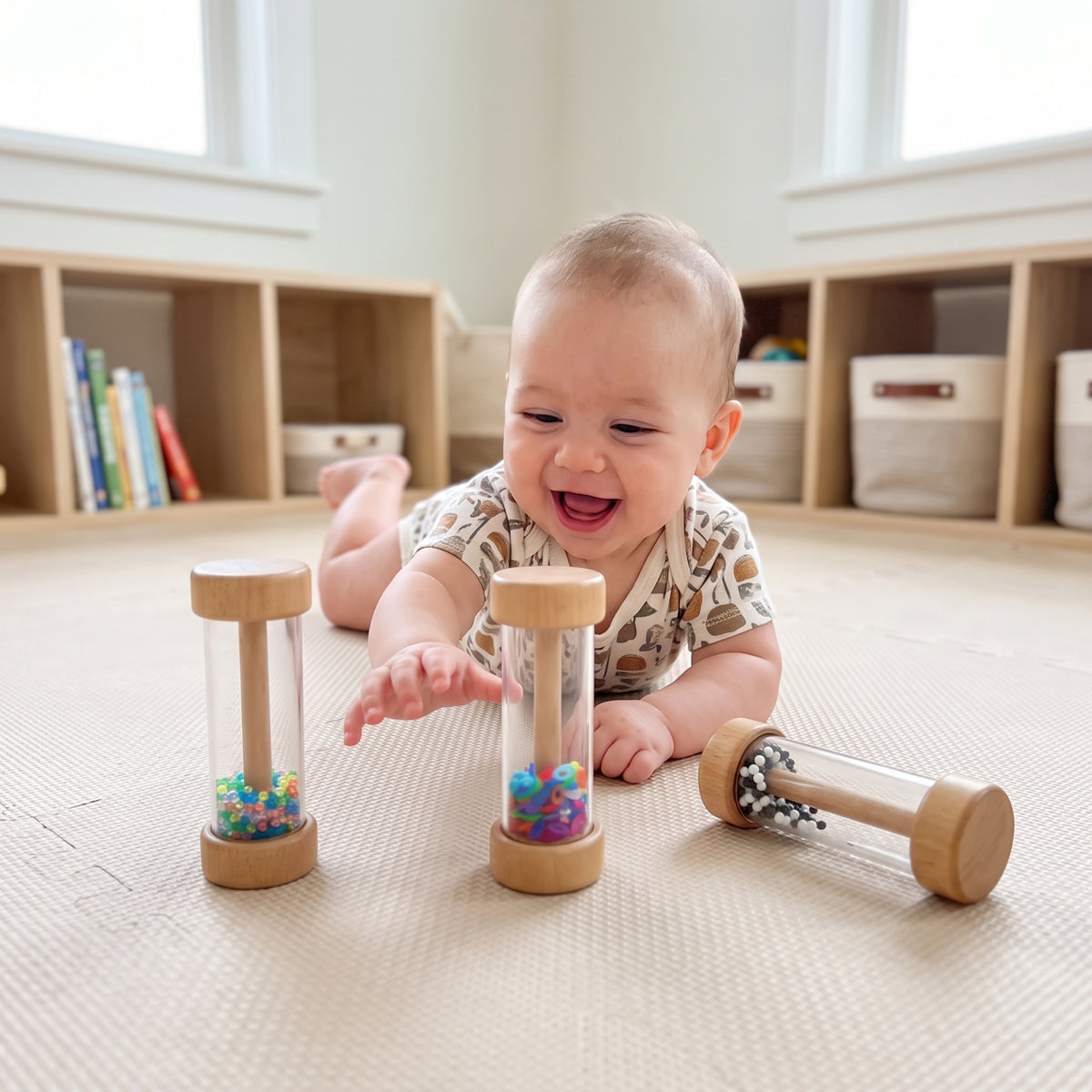 Rattle Rollers Sensory Toy Set | Wooden Baby Rattle Rollers with Sound, Glow & Visual Stimulation