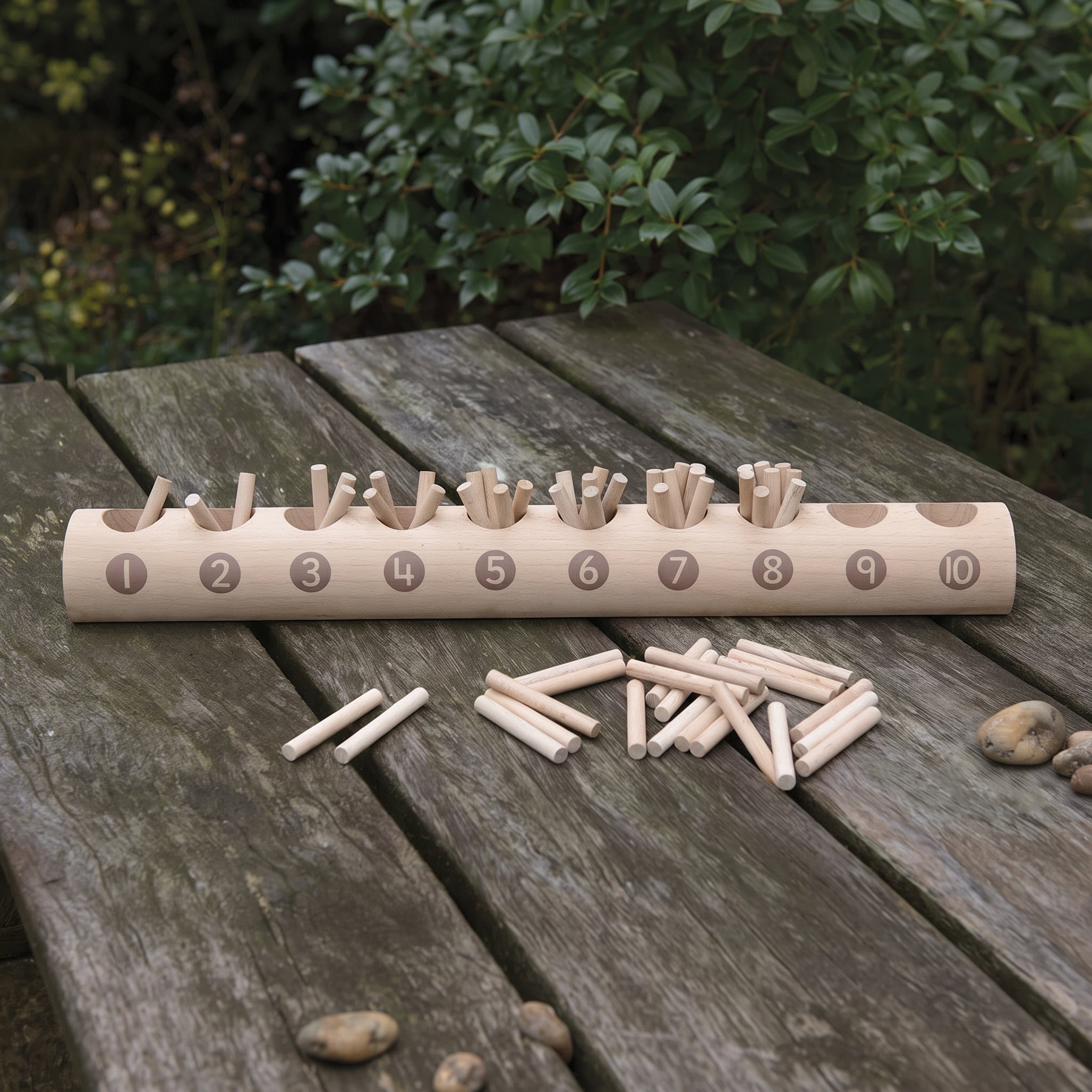 Eco-Friendly Wooden Counting Log with Sticks | Natural Early Math Toy