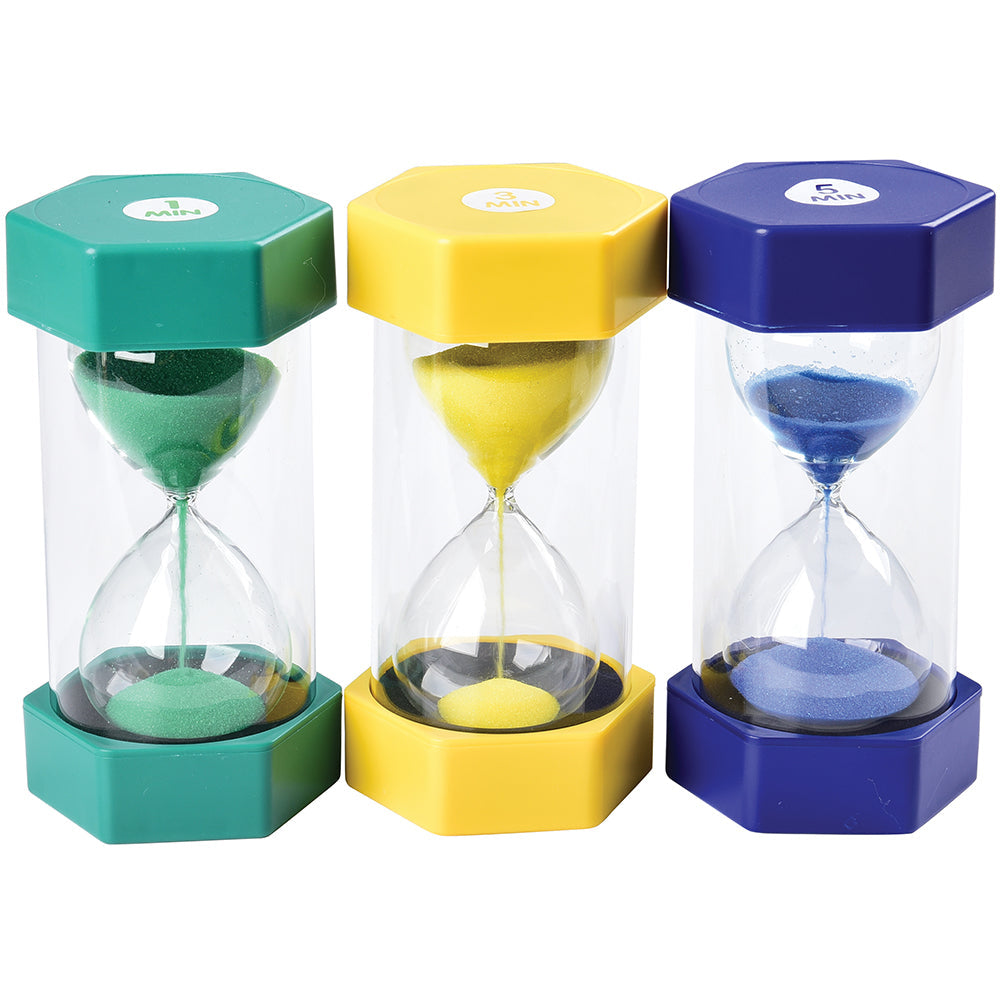 Colorful Sand Timers | Set of 3 | 1, 3, & 5 Minute Timers for Classroom Time Man CPX-1241