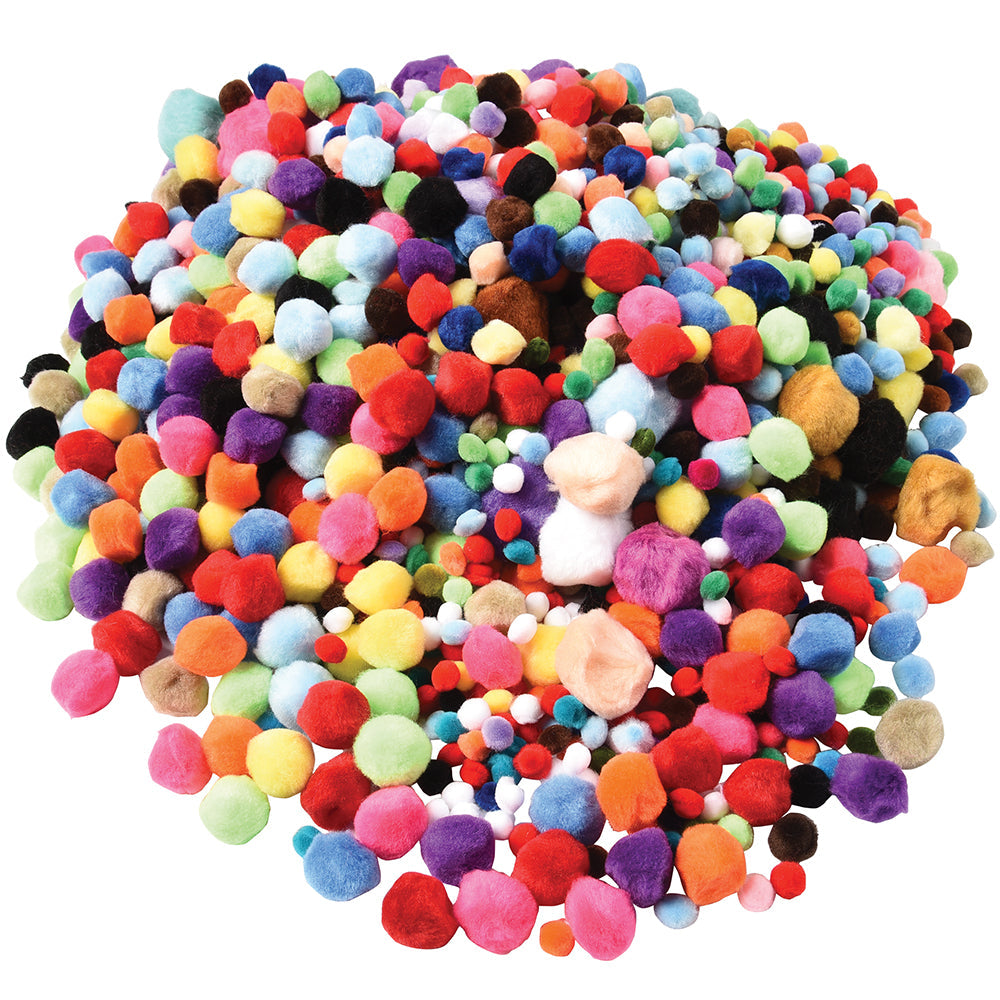 Pound of Pom Poms for Kids | Assorted Colors & Sizes | Early Education Craft Sup EDX-100