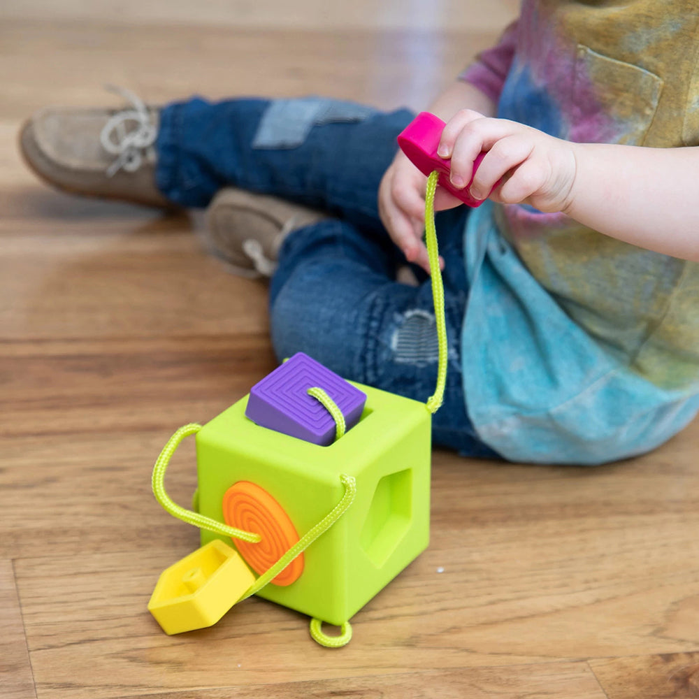 Oombee Cube Sorter with Tethered Shapes