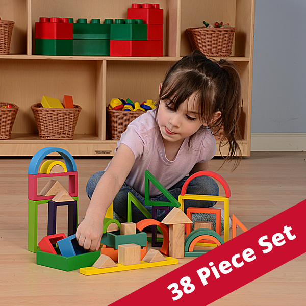 Block Set Assorted Design Vibrant Designer Blocks Set - 38 Durable Hardwood Shapes for ...