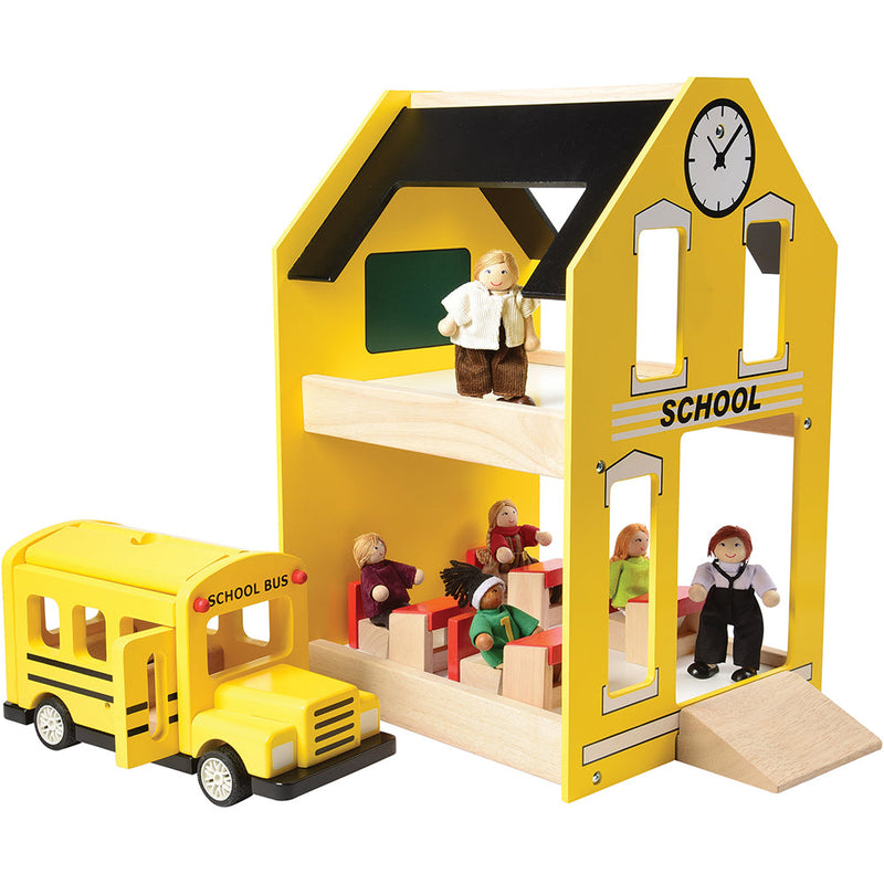 the Teacher Pretend Play School House Set with Bus & Accessories