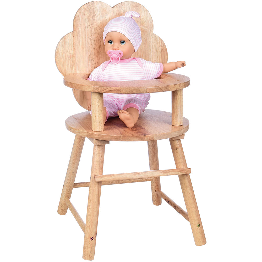 Sturdy Hardwood Doll High Chair with Scalloped Back Large Doll Seat Ages 2