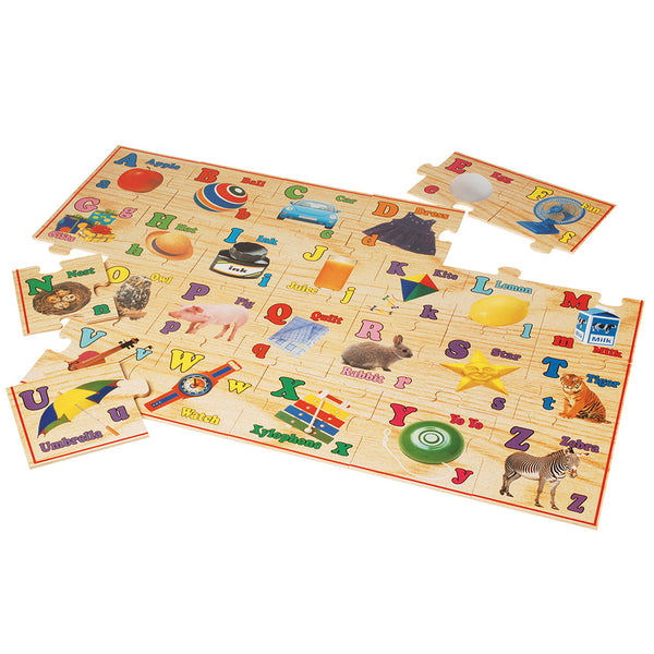 Wooden Alphabet Floor Puzzle | 26-Piece Educational Puzzle with Real ...