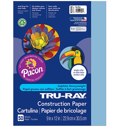 Tru-Ray® Construction Paper, Sky Blue, 9" x 12" - 50 Sheets