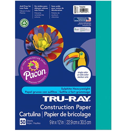 Tru-Ray® Construction Paper, Turquoise, 9" x 12" - 50 Sheets