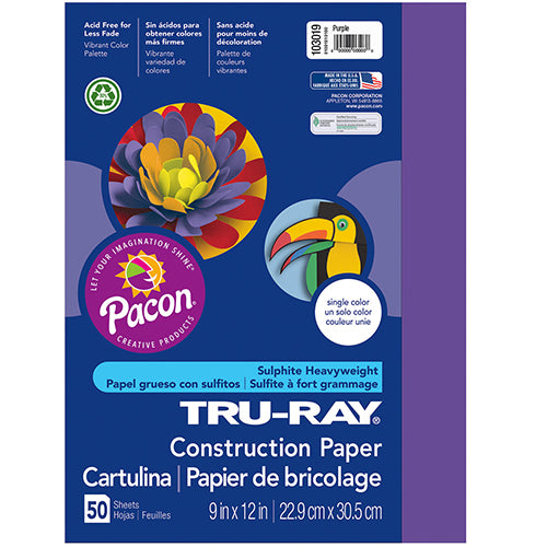 Tru-Ray® Construction Paper, Purple, 9" x 12" - 50 Sheets