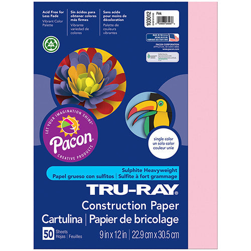 Tru-Ray® Construction Paper, Pink, 9" x 12" - 50 Sheets