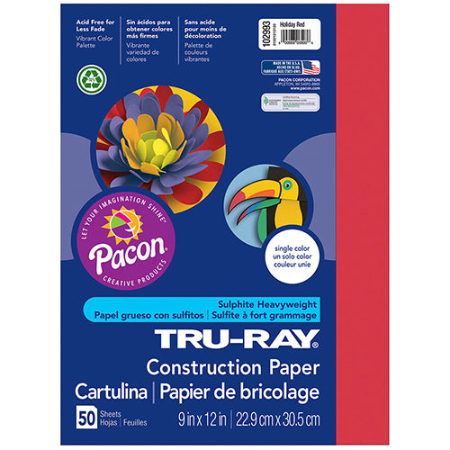 Tru-Ray® Construction Paper, Holiday Red, 9" x 12" - 50 Sheets