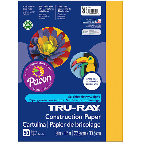 Tru-Ray® Construction Paper, Gold, 9" x 12" - 50 Sheets