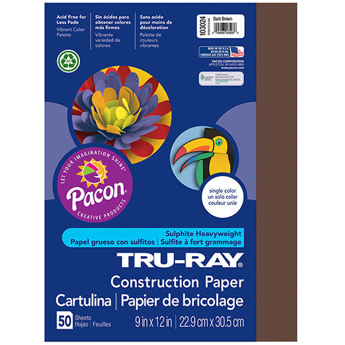 Tru-Ray® Construction Paper, Dark Brown, 9" x 12" - 50 Sheets